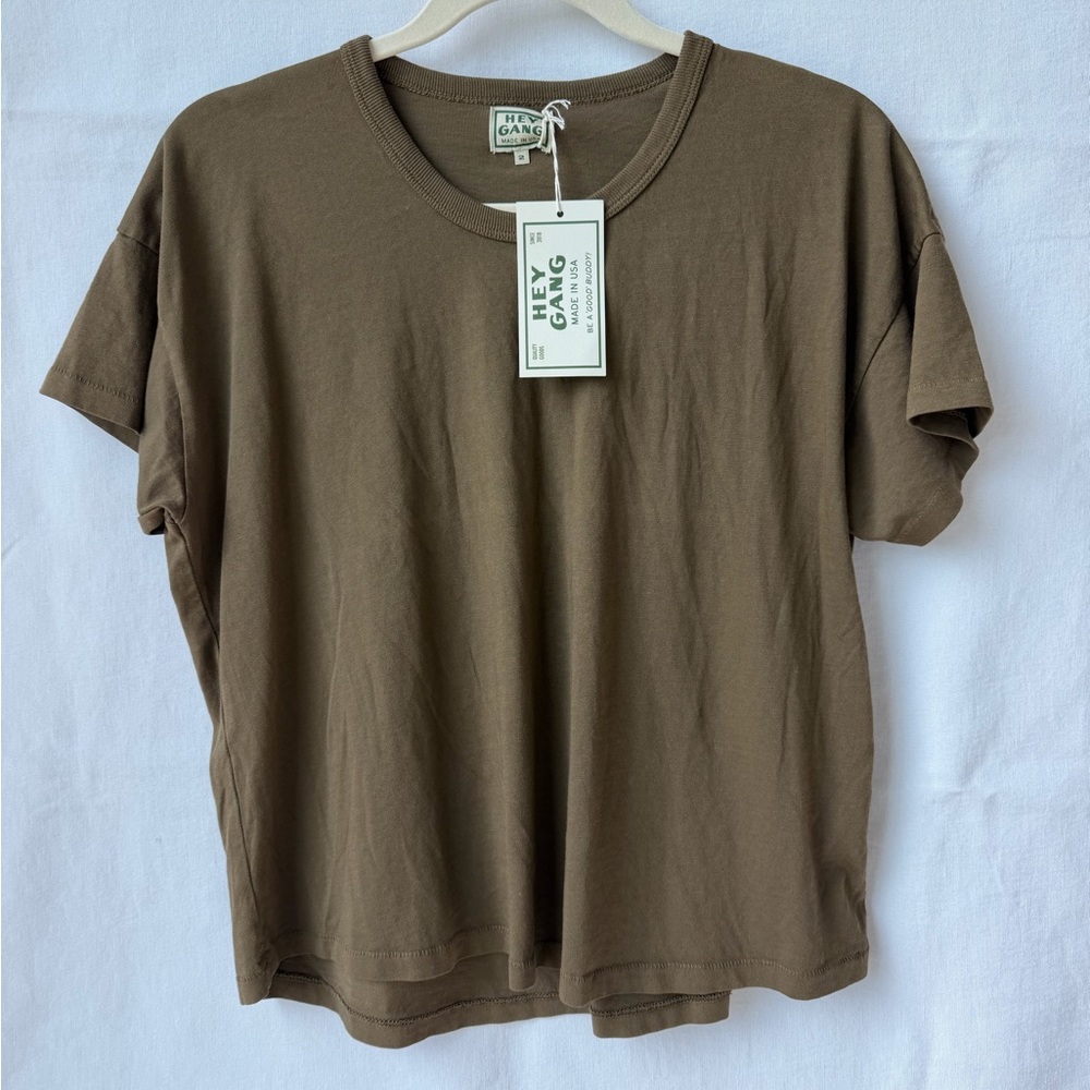 Hey Gang Boxy Cotton Tee in Mud Size 2 Medium New with Tags